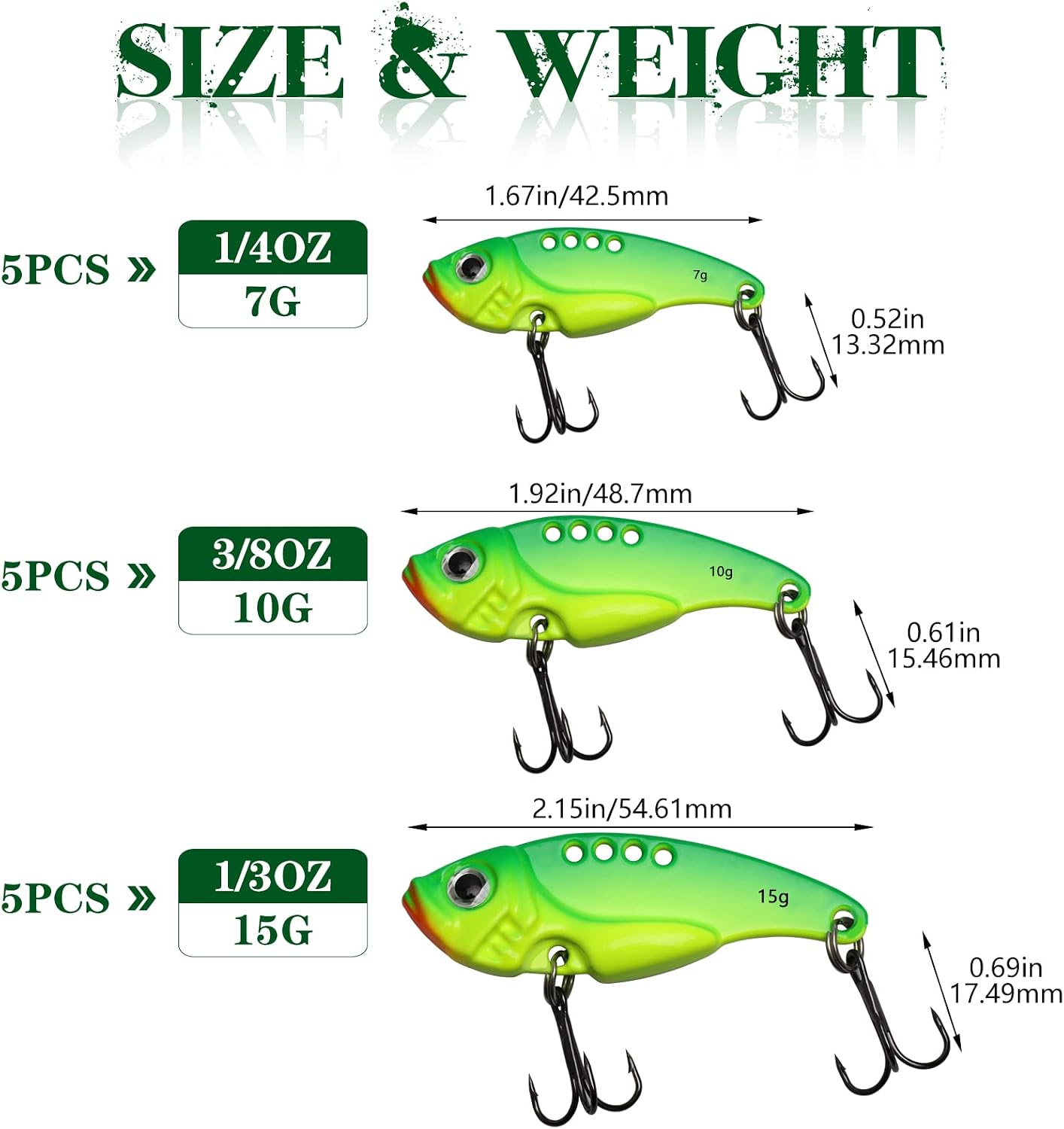 Dovesun Blade Bait Fishing Lures Swimbait Fishing Spoons 15pcs
