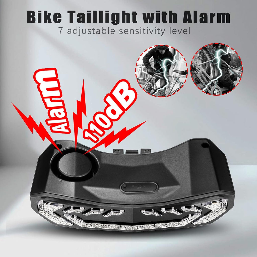 WSDCAM Smart Bike Light with Turn Signals, Brake Light, and Alarm Horn - Auto ON/Off Rechargeable Waterproof Rear Bicycle Tail Light with Remote