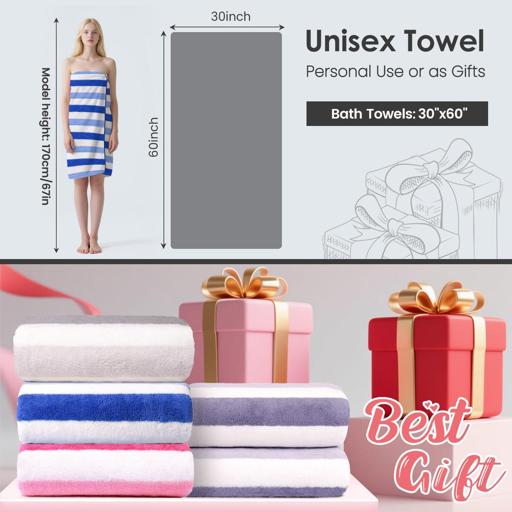 JML Bath Towels Set, 2 Pack, 30" x 60", Cabana Stripe Blue