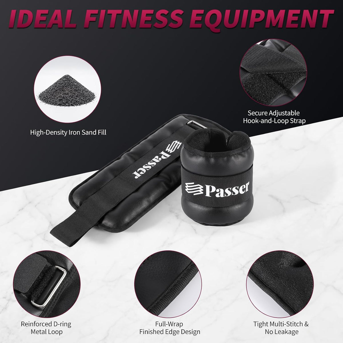 Ankle & Wrist Weights for Women Men 1/2/4/6/8/10 lbs per Pair | PU Leather
