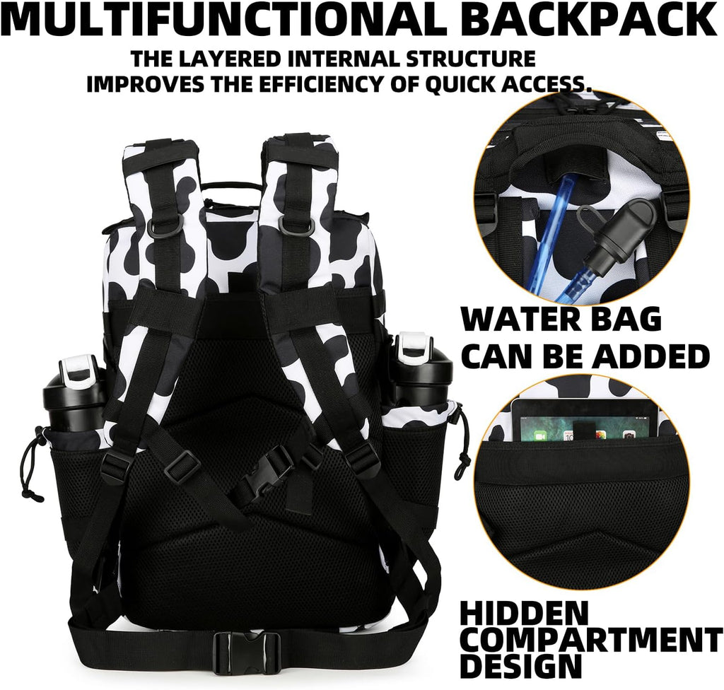 Lovelinks21 25L Tactical Backpack Military Tactical Backpack for Men and Women Small Assault Pack Outdoor Travel Hiking Camping Rucksack with Molle Webbing (Cow Print)