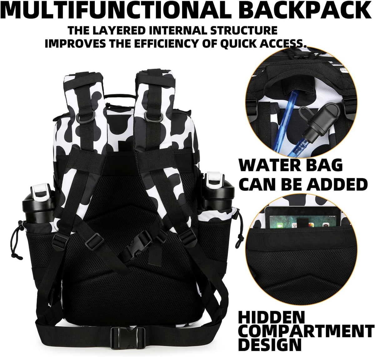 Lovelinks21 25L Tactical Backpack Military Tactical Backpack for Men and Women Small Assault Pack Outdoor Travel Hiking Camping Rucksack with Molle Webbing (Cow Print)