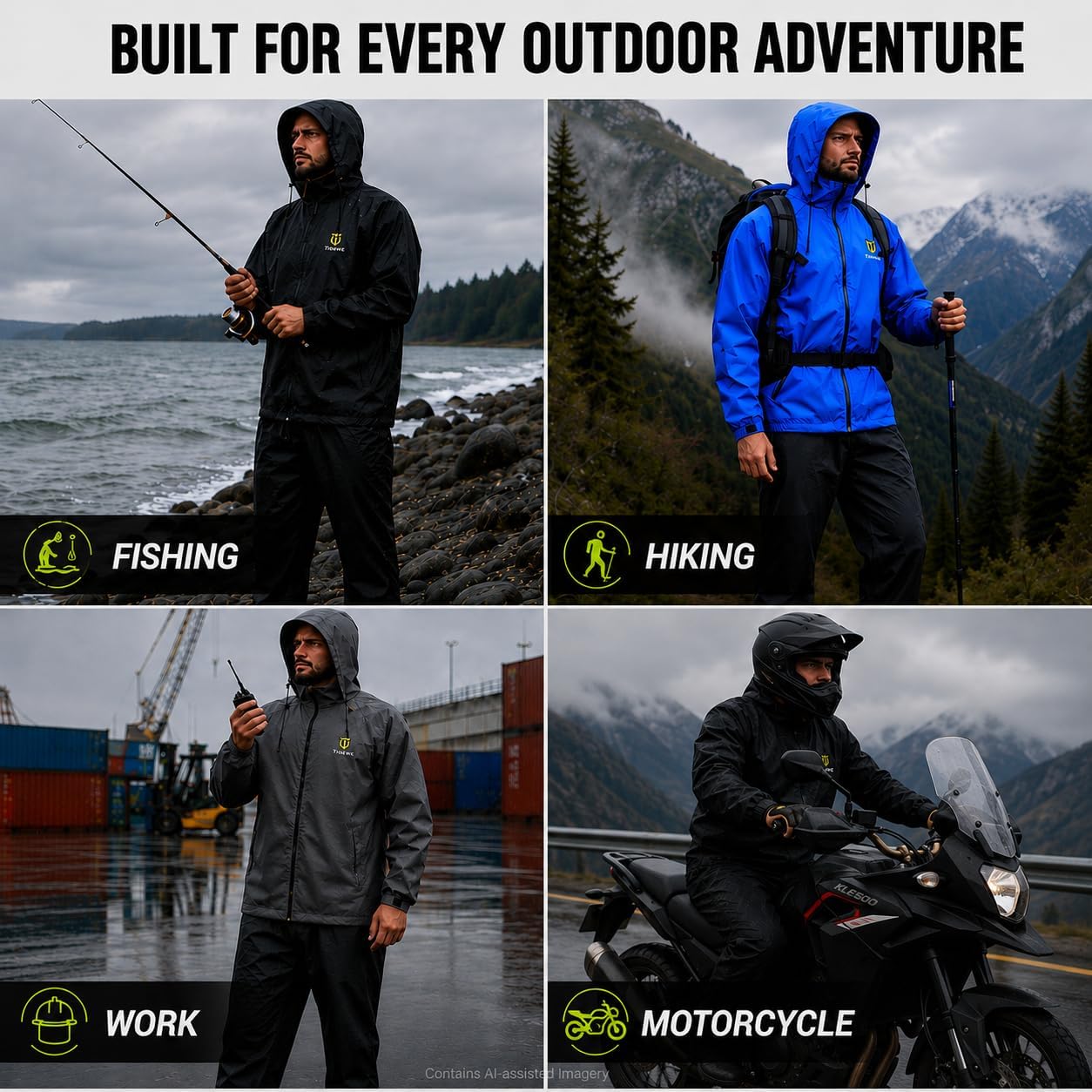 TIDEWE Rain Suit for Men, Waterproof Lightweight 2-Piece Rain Gear