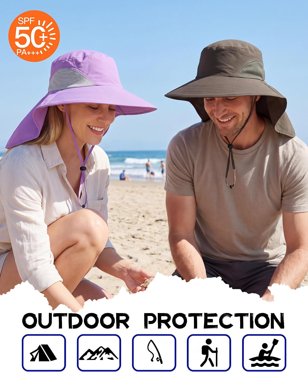 Home Prefer Outdoor UPF50+ Sun Hat Wide Brim Mesh Fishing Hat with Neck Flap