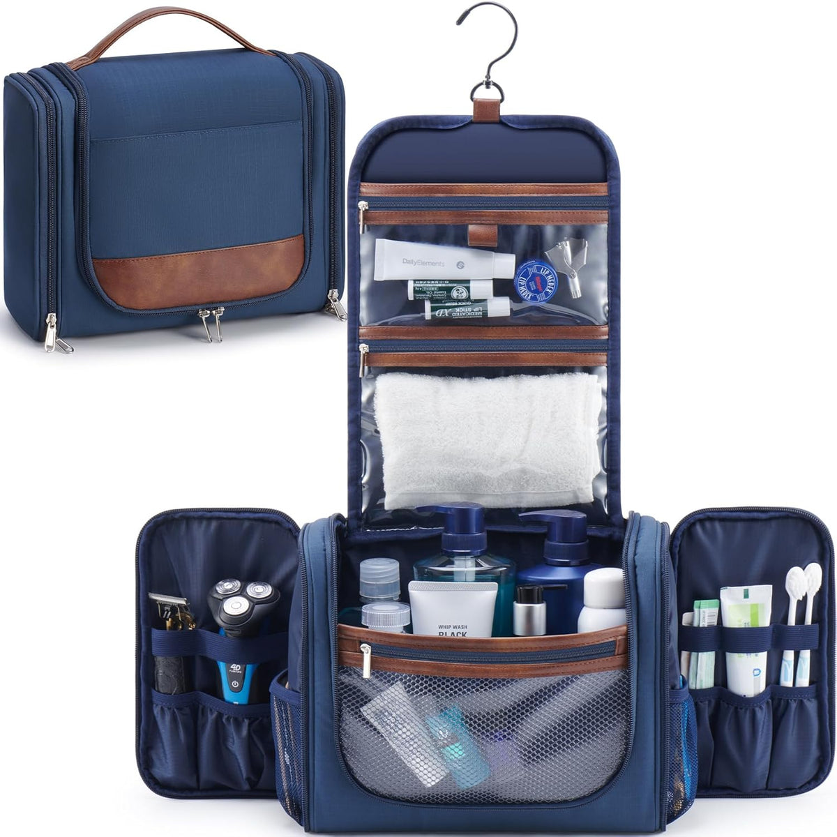 Ralnitote Large Hanging Toiletry Bag for Men, Travel Bathroom Bag with Hook, Hygiene Bag Organizer for Shower, Shaving & Grooming Essentials, Green