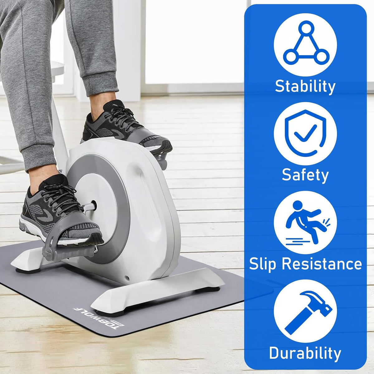 TOBWOLF Non-Slip Workout Mat for Ellipse Leg Exerciser, Ellipse Machine Mat, Exercise Mat for Under Desk Ellipticals, Suitable for Electric Seated Foot Pedal Exerciser, Stability & Floor Protection