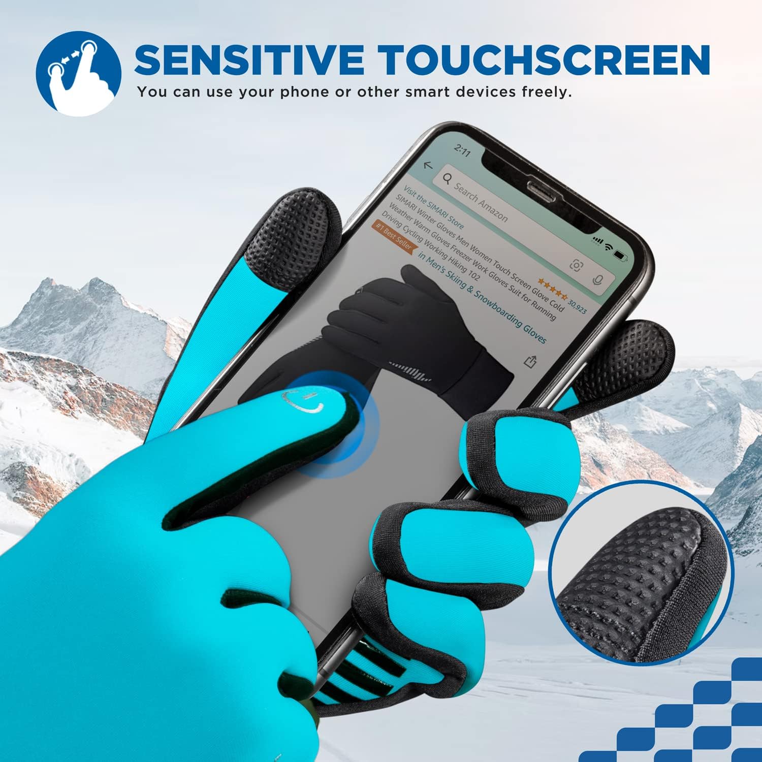 SIMARI Winter Gloves for Women Men - Cold Weather Thermal Touch Screen Ski Snow Glove Liners, Non-Slip Palm & Warm Fleece Lined, for Running Cycling Driving Hiking Walking Sports Outdoor Texting Work