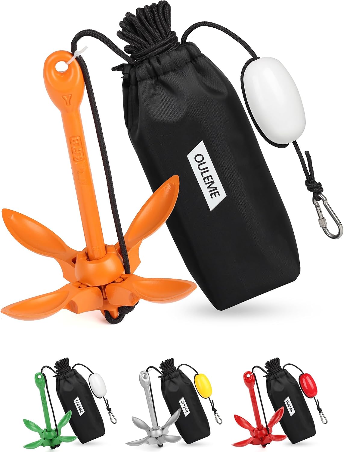 OULEME 1.5/3.5 LB Folding Grapnel Anchor Kit with 40 FT Rope & Buoy, for Boat, Kayak, Canoe, Small Watercraft, SUP, PWC, Jet Ski, Inflatable Paddle Board