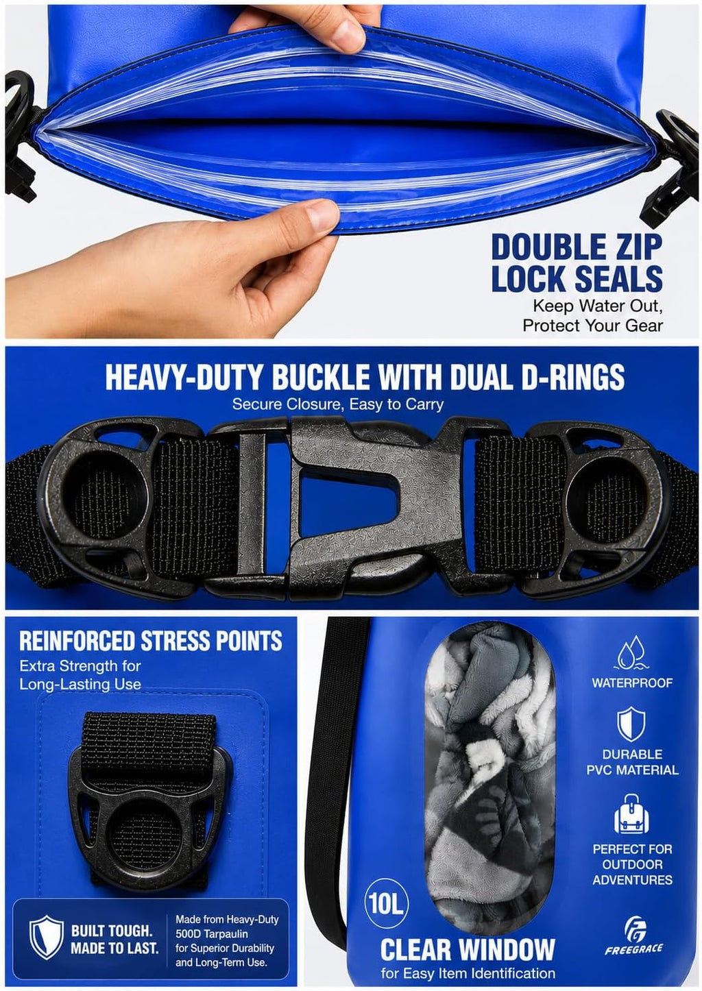 Freegrace Waterproof Dry Bag with Double Zip-Lock, Fanny Pack & Phone Case