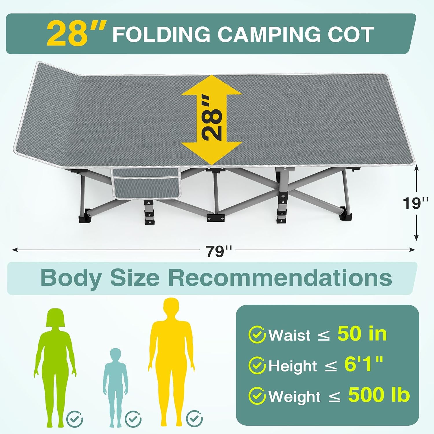 ZENPETIO Folding Camping Cot for Adults, 28" Heavy-Duty Portable Cots Bed