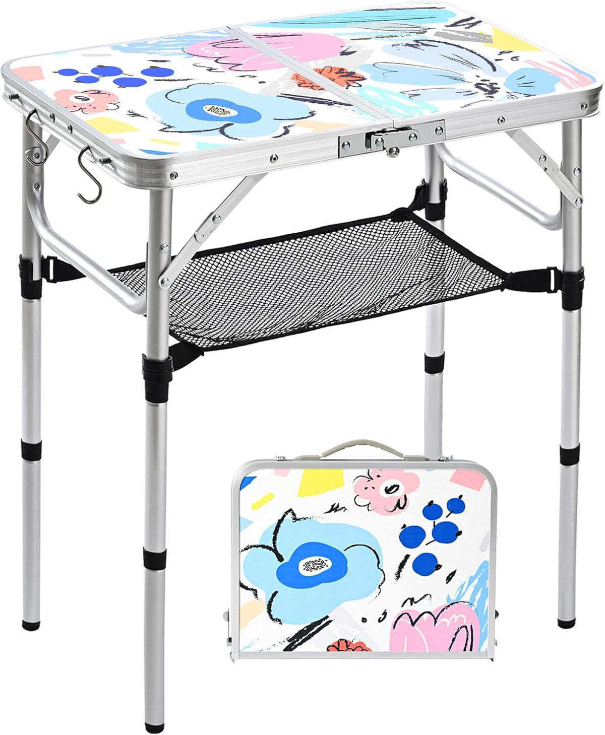 Small Folding Camping Table, 2ft Portable Table, Floral Doodle