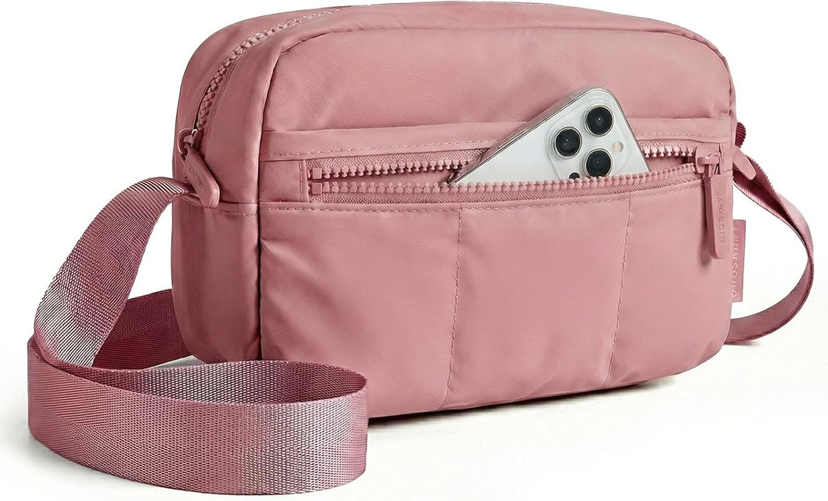 BAGSMART 2 in 1 Small Puffy Camera Sling Bag, Dark Pink