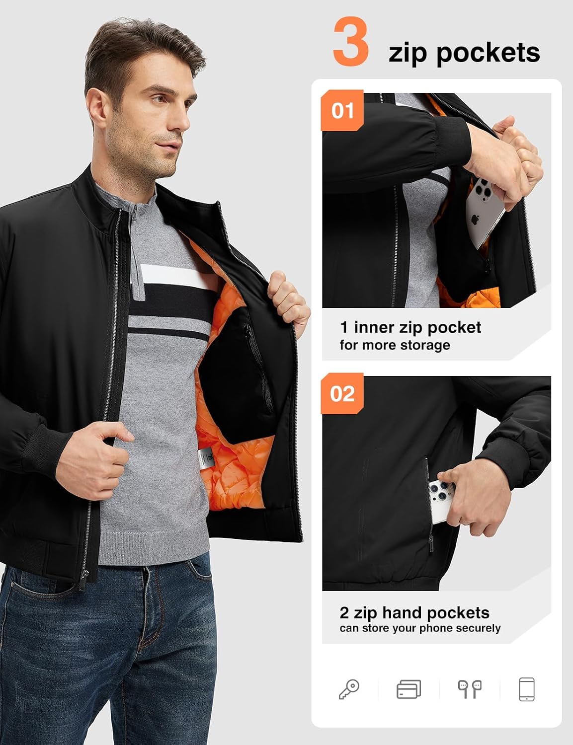 TBMPOY Men's Winter Jackets Bomber Padded Casual Windbreaker Warm Fall Coat