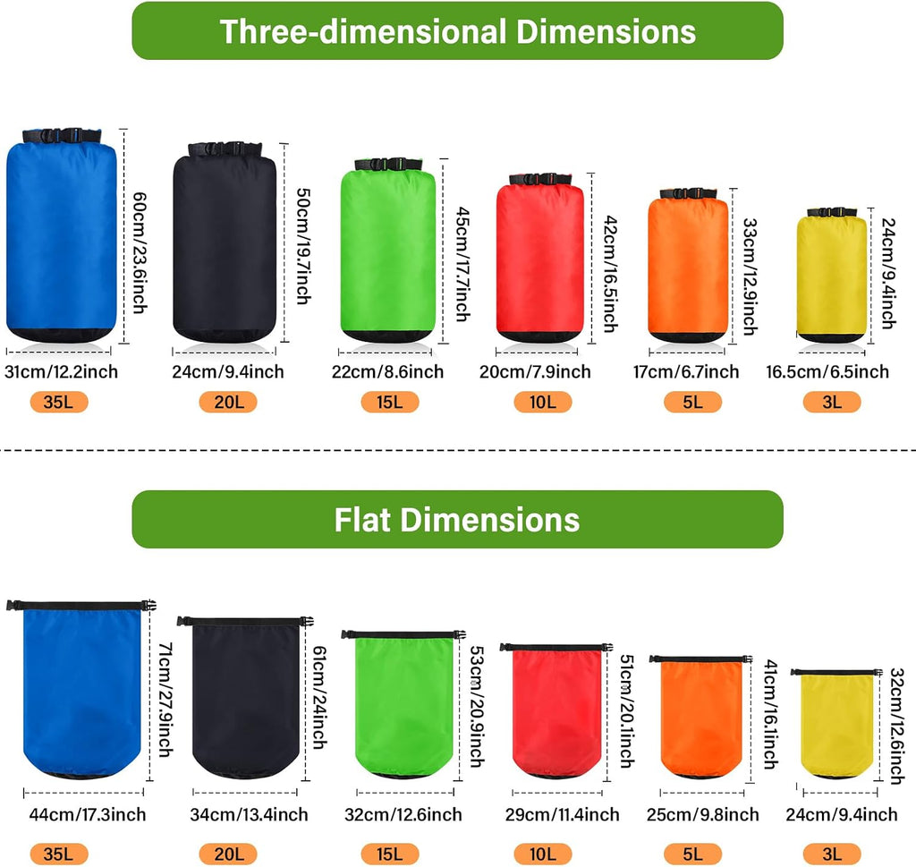 6 Pcs Waterproof Dry Bag Set for Kayaking & Camping,Bright