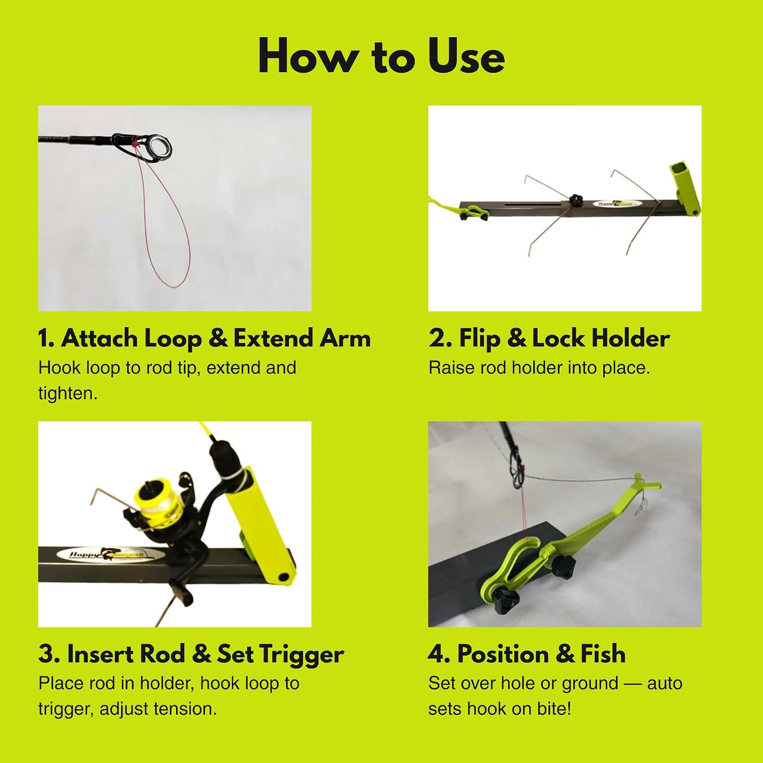Ice Fishing Automatic Hook Setter with Adjustable Rod Holder & Storage Tube