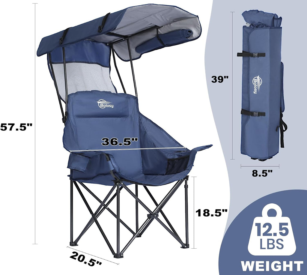 Bolosy Oversized Camping Chair with Canopy Beach Chair with Shade