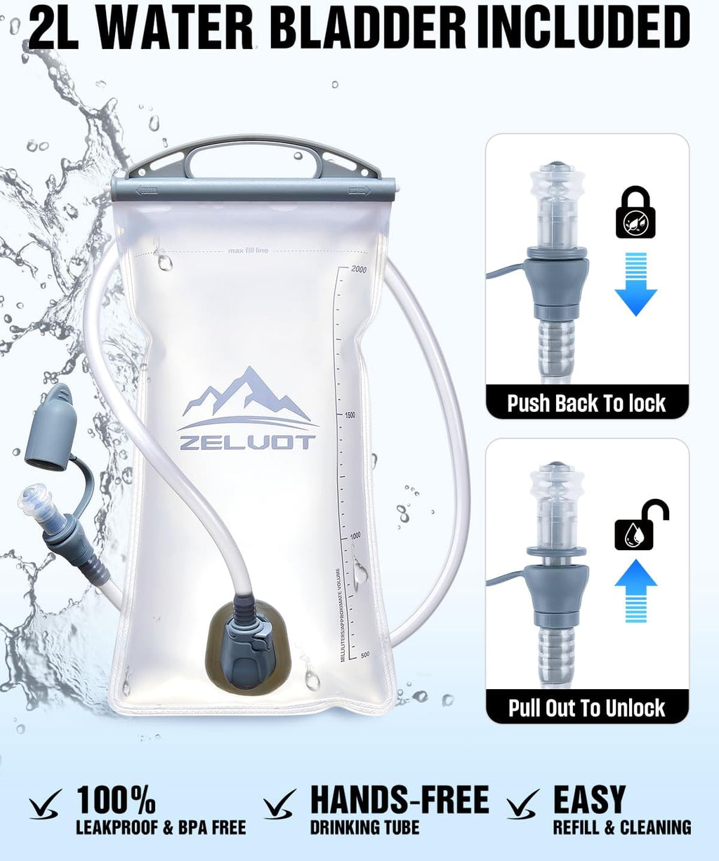 Zelvot Running Vest with 2L Water Bladder, Hydration Backpack, U.S. Design Patent, Lightweight Hydration Pack with Gear Holder, Reflective Chest Pack for Men Women