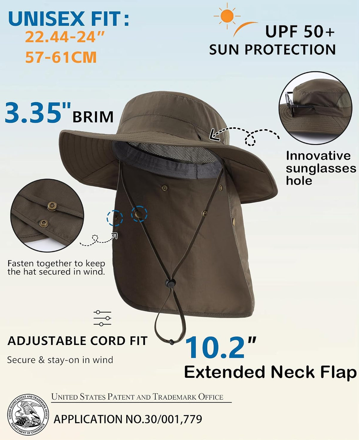 Home Prefer UPF 50+ Wide Brim Sun Hats with Neck Flap Sun Protection Hat for Men Women Gardening Fishing Summer Bucket Hat