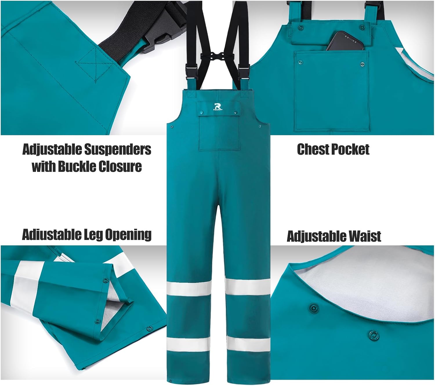 RainRider Rain Suits for Men Women Waterproof Reflective Rain Coat Bib Pants for Safety Heavy Duty Rain Gear Fishing