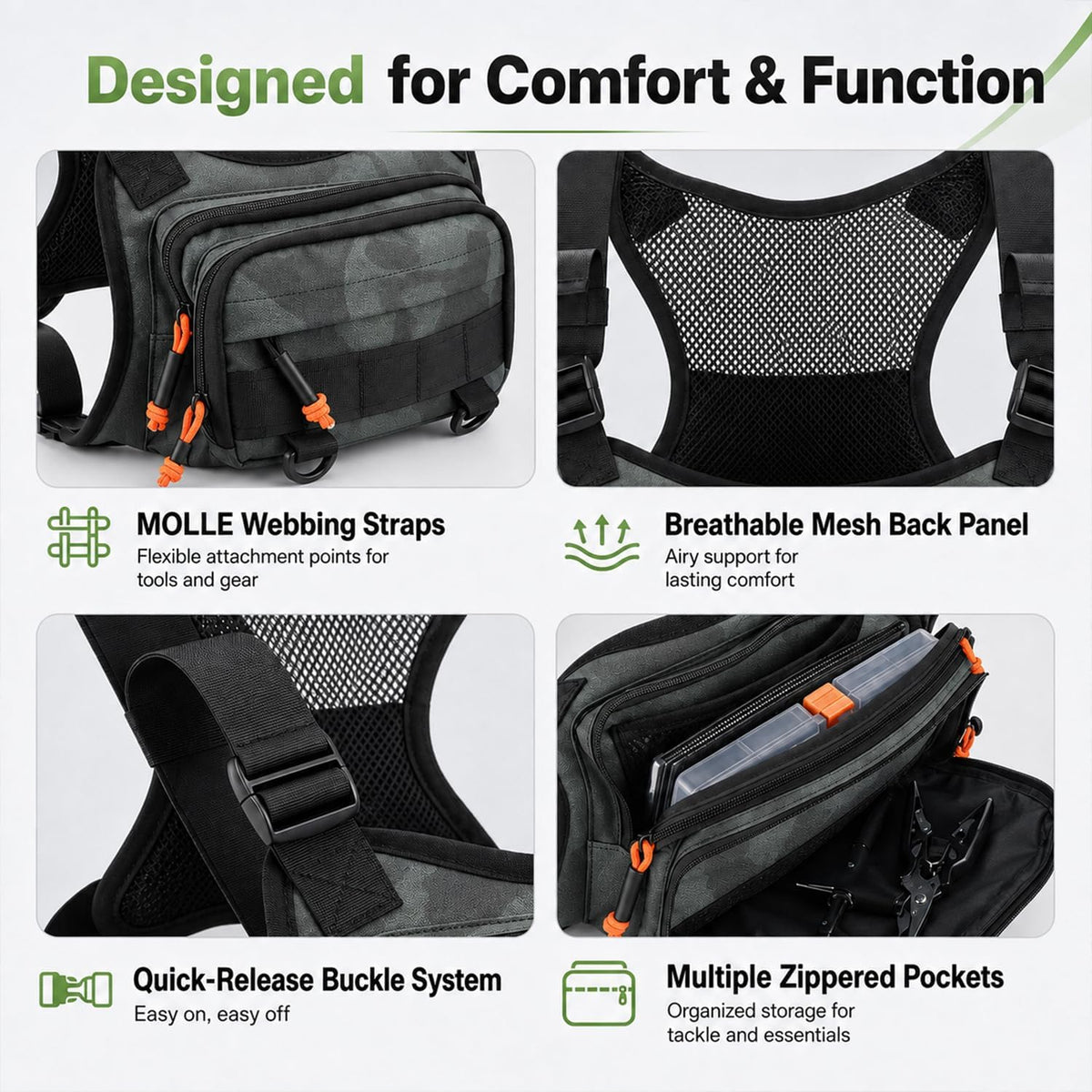 All in One Fishing Chest Pack Tackle Bag with Tackle Box, Fishing Lures Kit