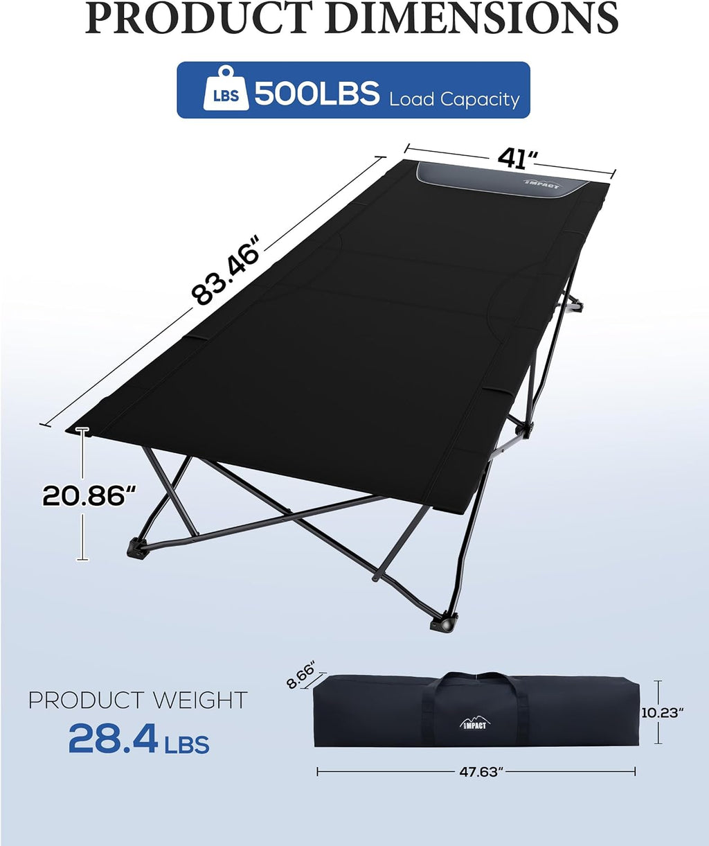 41" Wide Folding Camping Cot, 500lbs Heavy Duty Cots for Adults Big & Tall