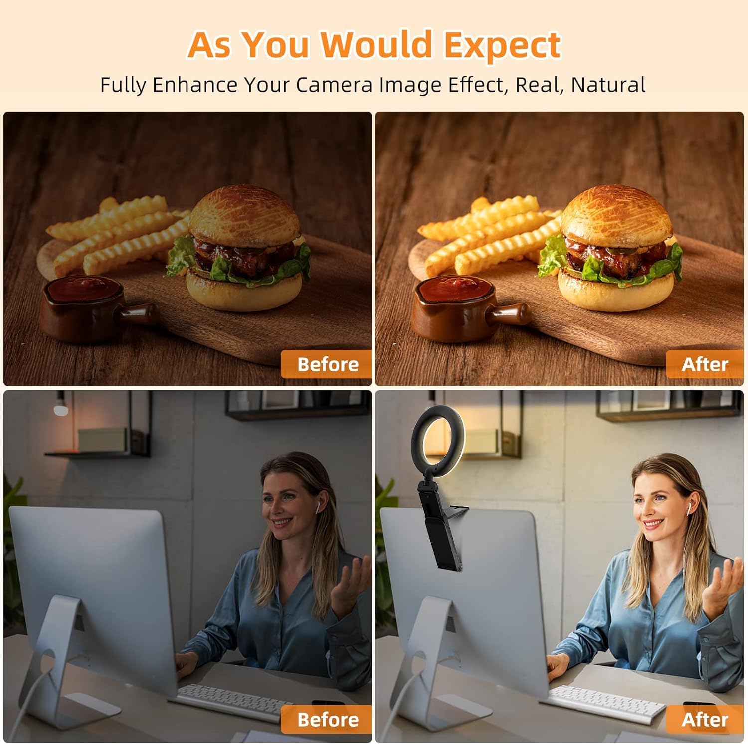 Evershop Ring Light for Laptop Desk Clip On,Small Computer Video Conference Lighting with Stand for Phone/Webcam/Monitor,5" Portable Mini LED Selfie Light Desktop for Zoom Meeting/Video Call/Recording