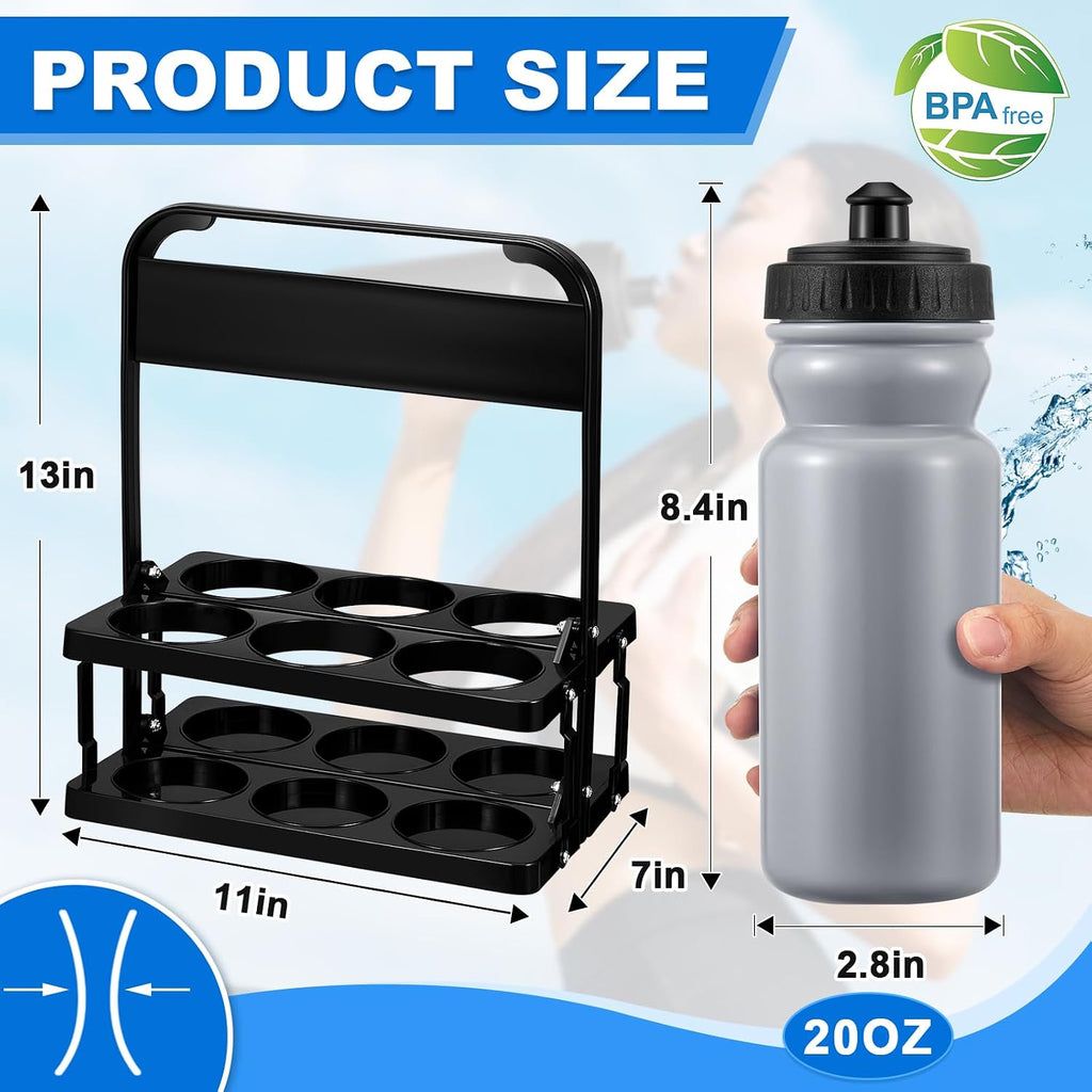 Suclain Squeeze Water Bottles with Carrier, 7 Pcs, Grey