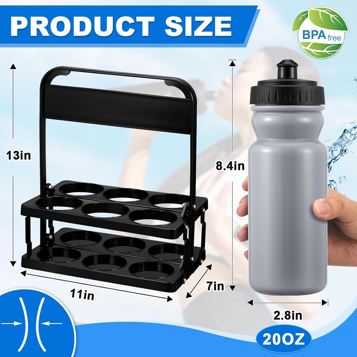 Suclain Squeeze Water Bottles with Carrier, 7 Pcs, Grey