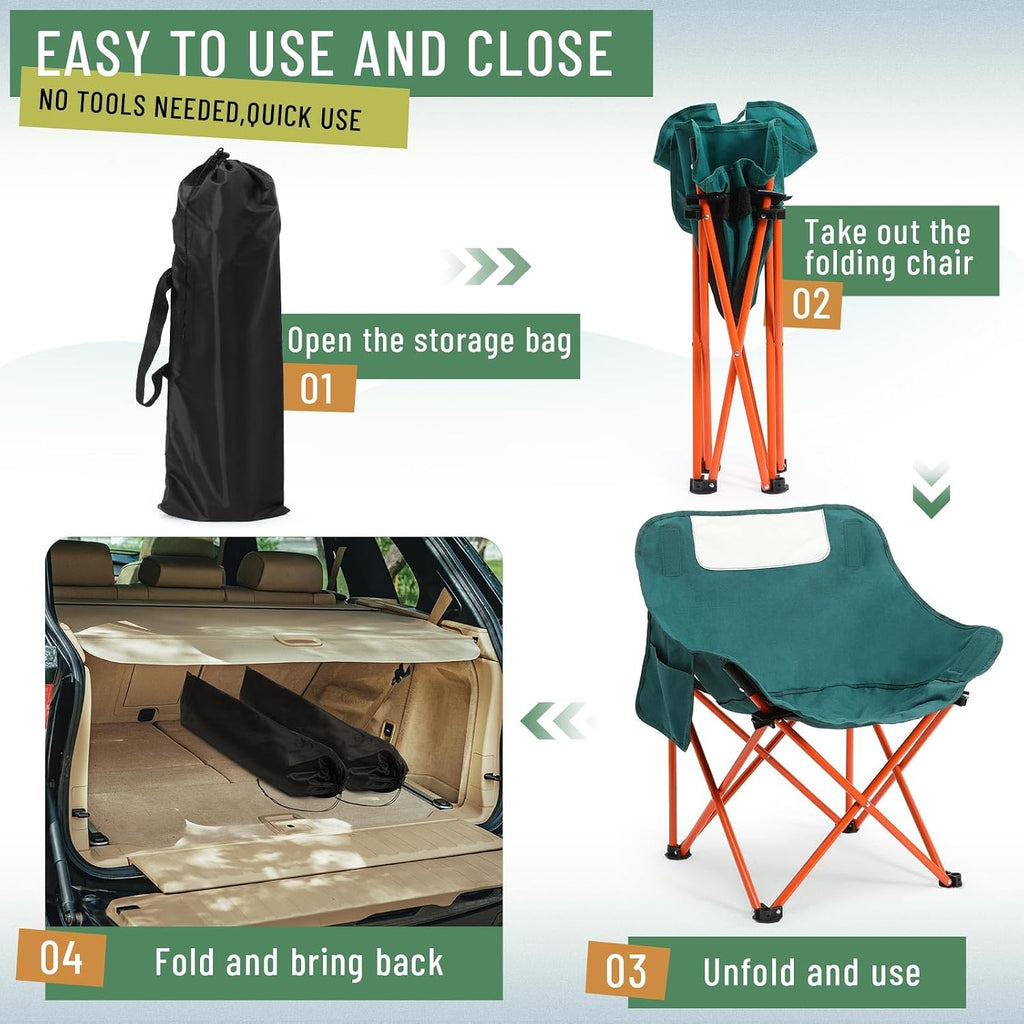 2 Pack Folding Camping Chairs Portable, Black, Green, Solid Color