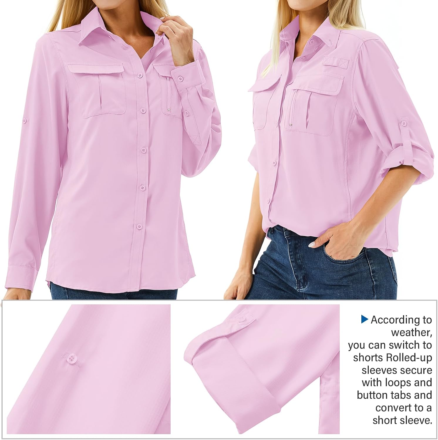 Women's UPF 50 Long Sleeve Sun Protection Safari Fish Hiking Shirts