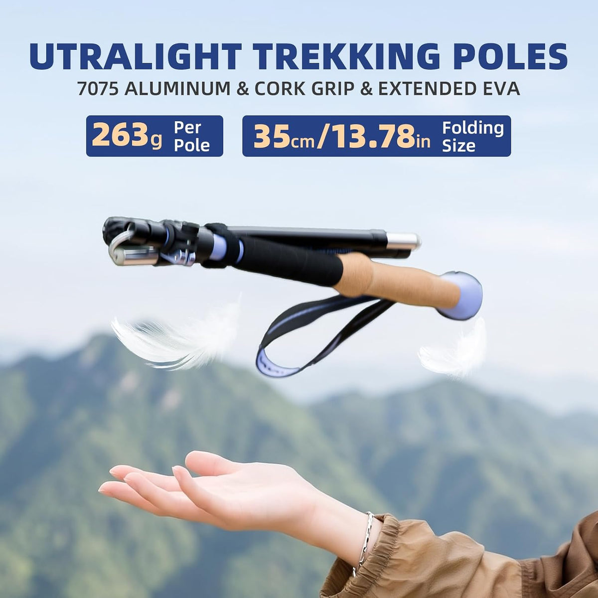 BISINNA Collapsible Ultralight Trekking Poles for Hiking 2pc 7075 Aluminum