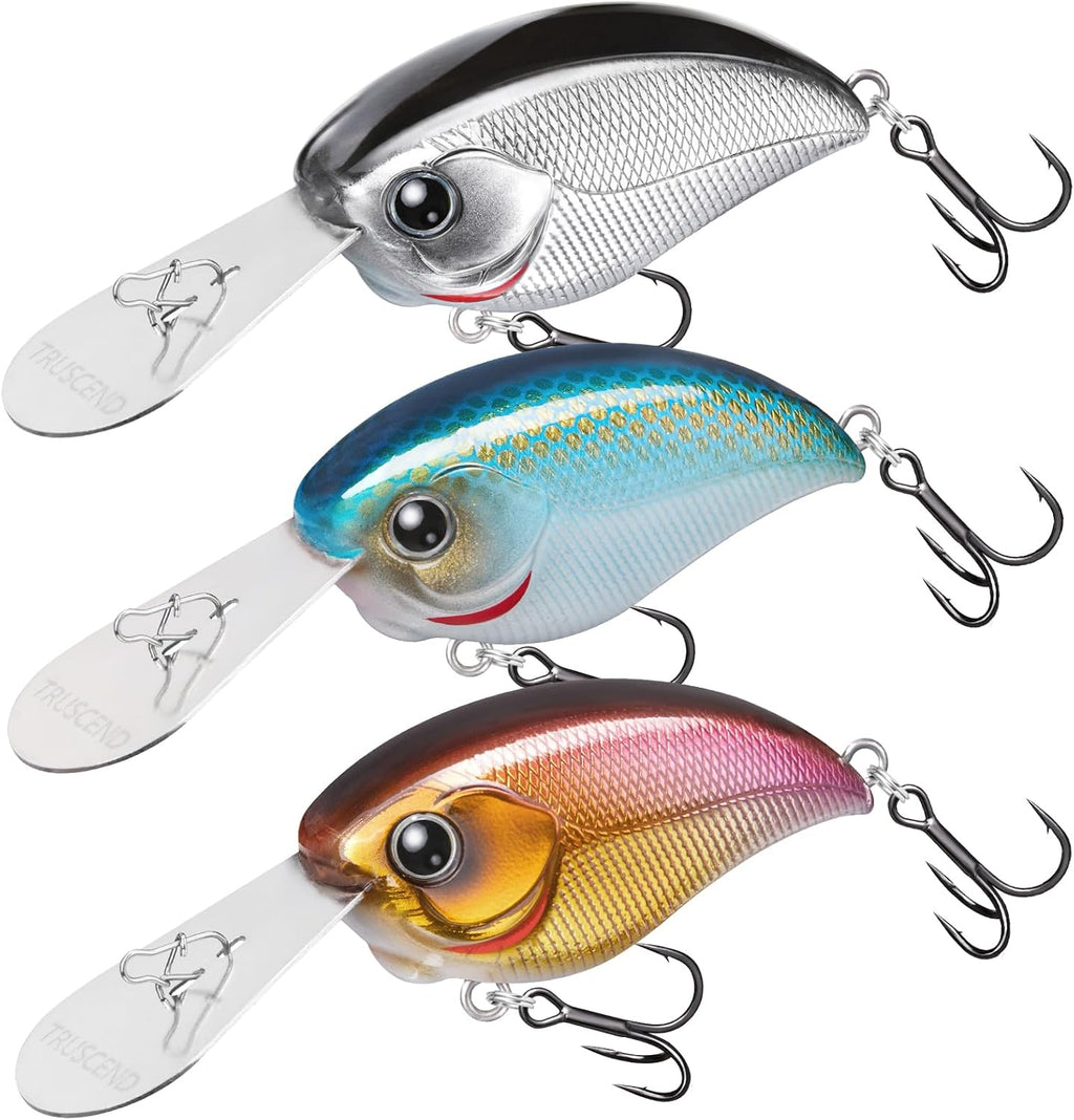 TRUSCEND Easy Catch Crankbait with BKK Hooks, Shallow or Deep Diving Crank Bait Fishing Lures for Bass Pike Walleye, Unipue Wobble Design for More Bites, Vibe Lipless Crankbaits Freshwater Saltwater