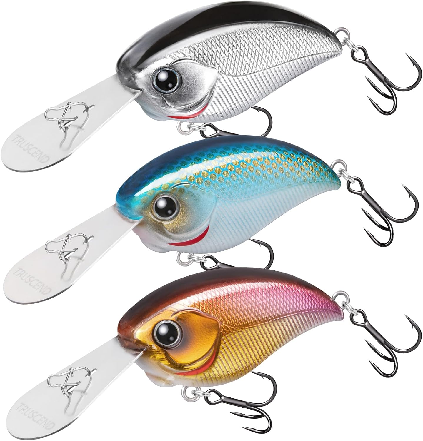 TRUSCEND Easy Catch Crankbait with BKK Hooks, Shallow or Deep Diving Crank Bait Fishing Lures for Bass Pike Walleye, Unipue Wobble Design for More Bites, Vibe Lipless Crankbaits Freshwater Saltwater