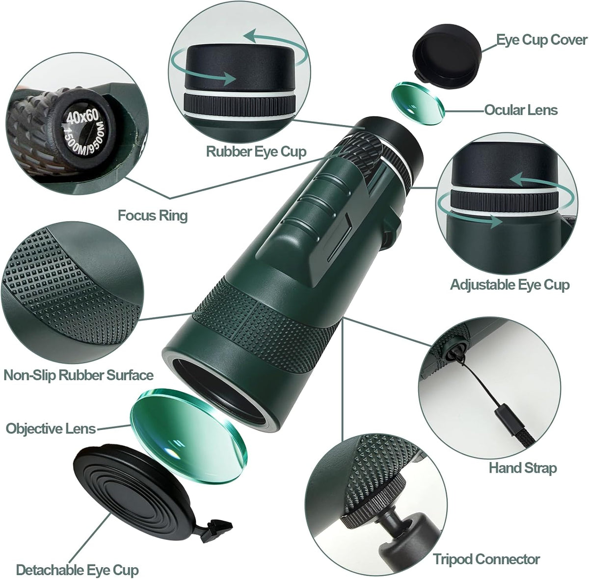 BIBIRE 40x60 Monocular Telescope for Adults High Powered with Phone Adapter