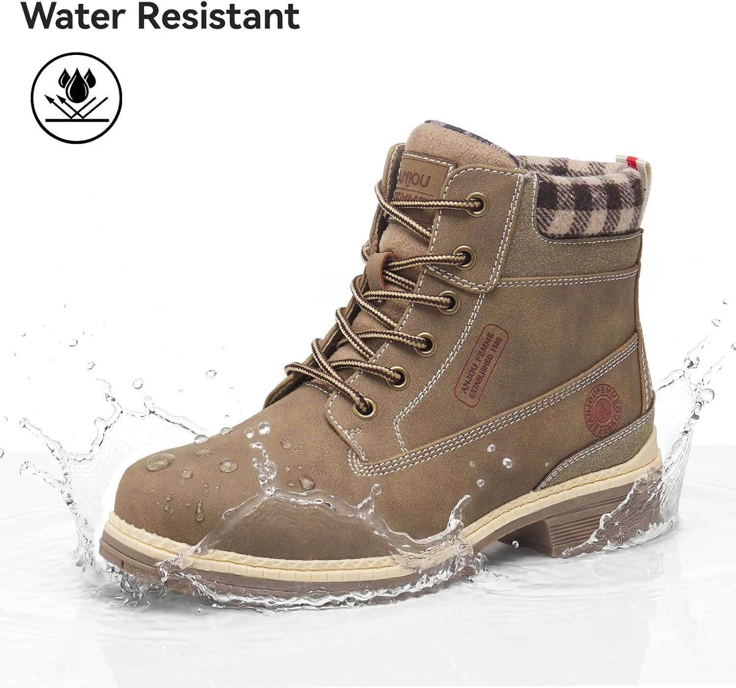 ANJOUFEMME Outdoor Hiking Boots for Women Waterproof - Womens Ankle Boots Lightweight Snow Winter Boots for Trekking Walking