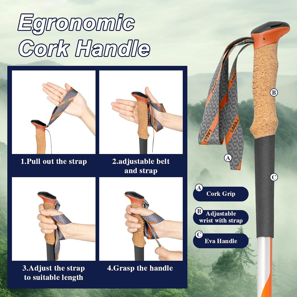 Hiking Poles, Ultra-Light Telescopic Trekking Poles,Portable Walking Sticks with Adjustable Height for Men and Women
