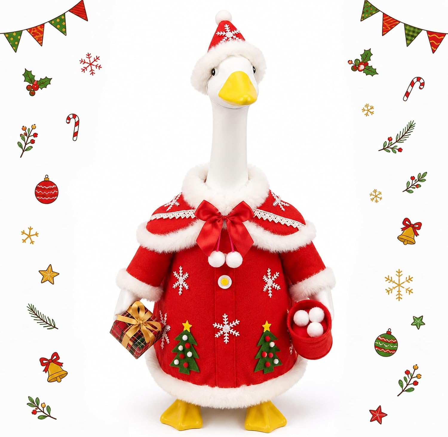 Back to School Porch Goose Outfit Set for 23'' Plastic Statue, Lawn Porch Goose Clothes with Apple for School Outdoor Garden Yard Patio Decor(Back to School)