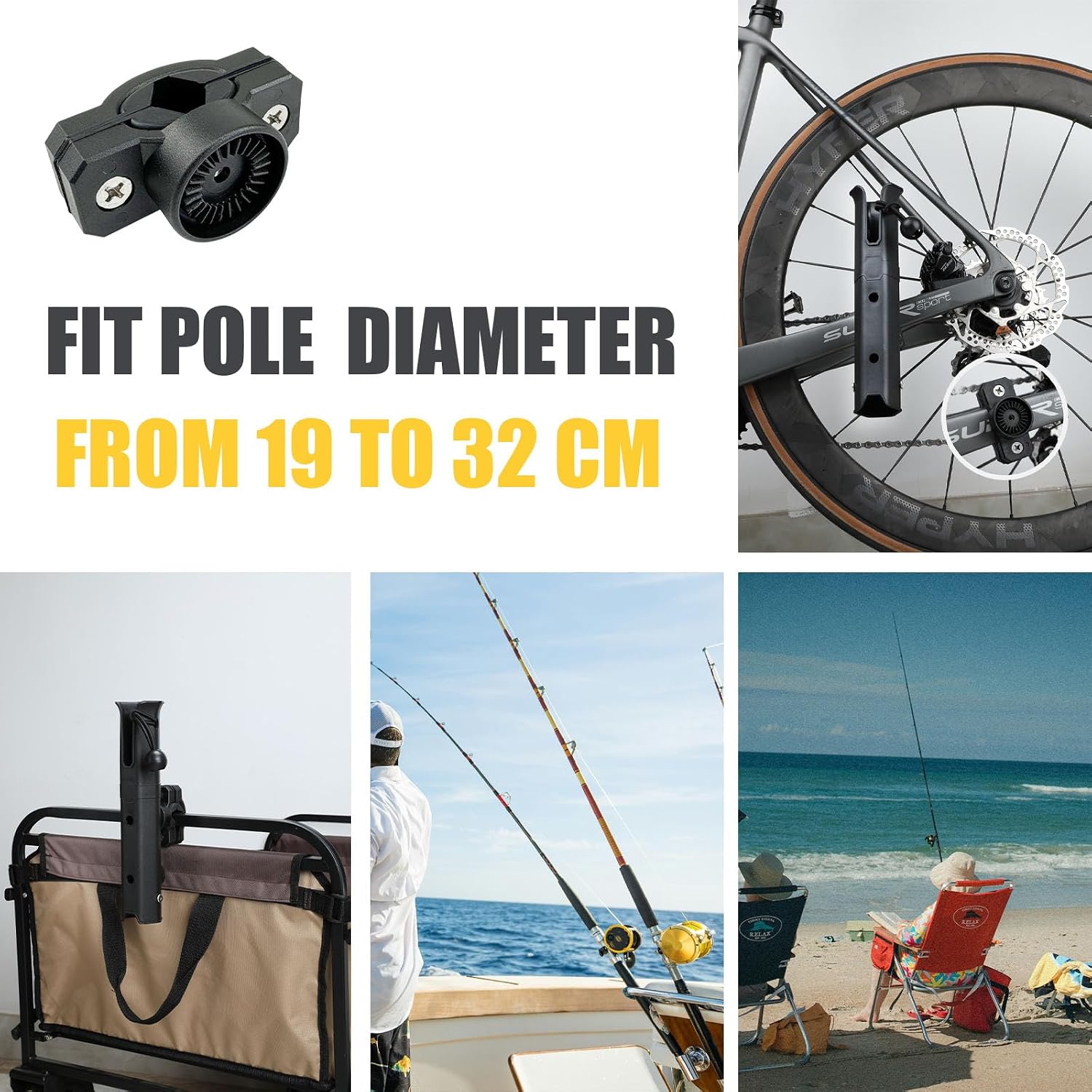 Bike Fishing Rod Holder for Bike Rack with Pole Mount Clamp