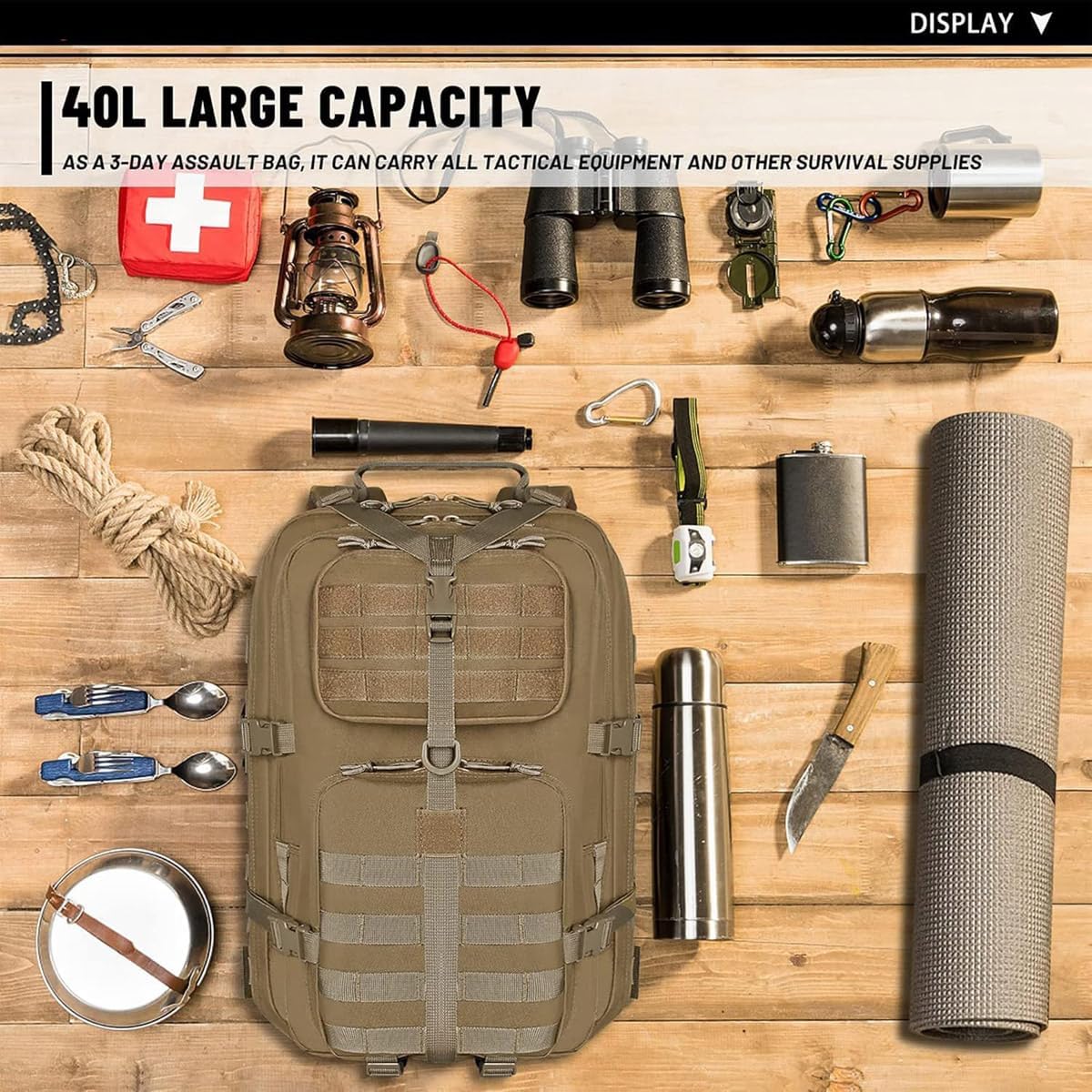 REEBOW GEAR Military Tactical Backpack for Men Large Army 3 Day Assault Pack Molle Hiking Daypack Bag (Brown-Tan)