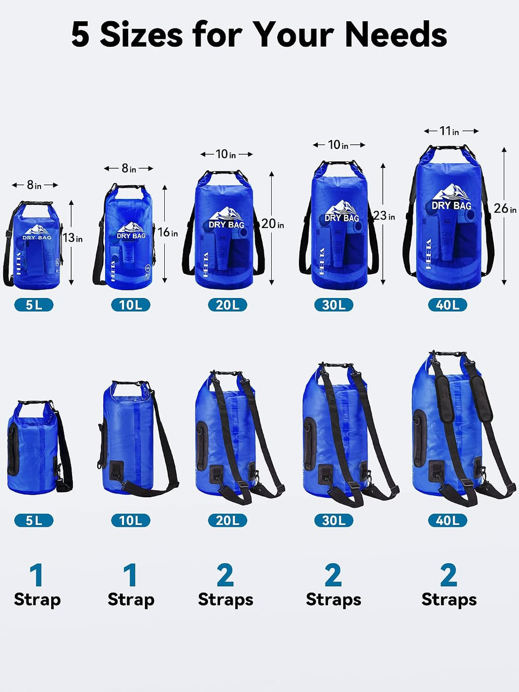 HEETA Dry Bag Waterproof Backpack with Phone Case 5L/10L/20L/30L/40L
