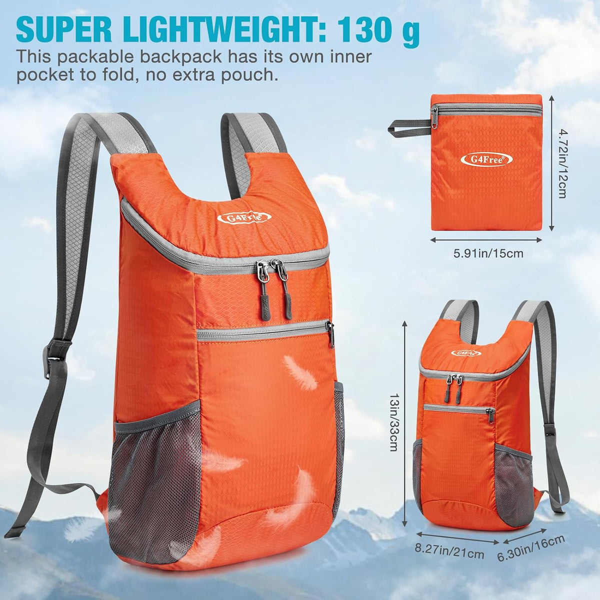 G4Free 10L Lightweight Packable Hiking Backpack, Nylon Daypack Daily Travel