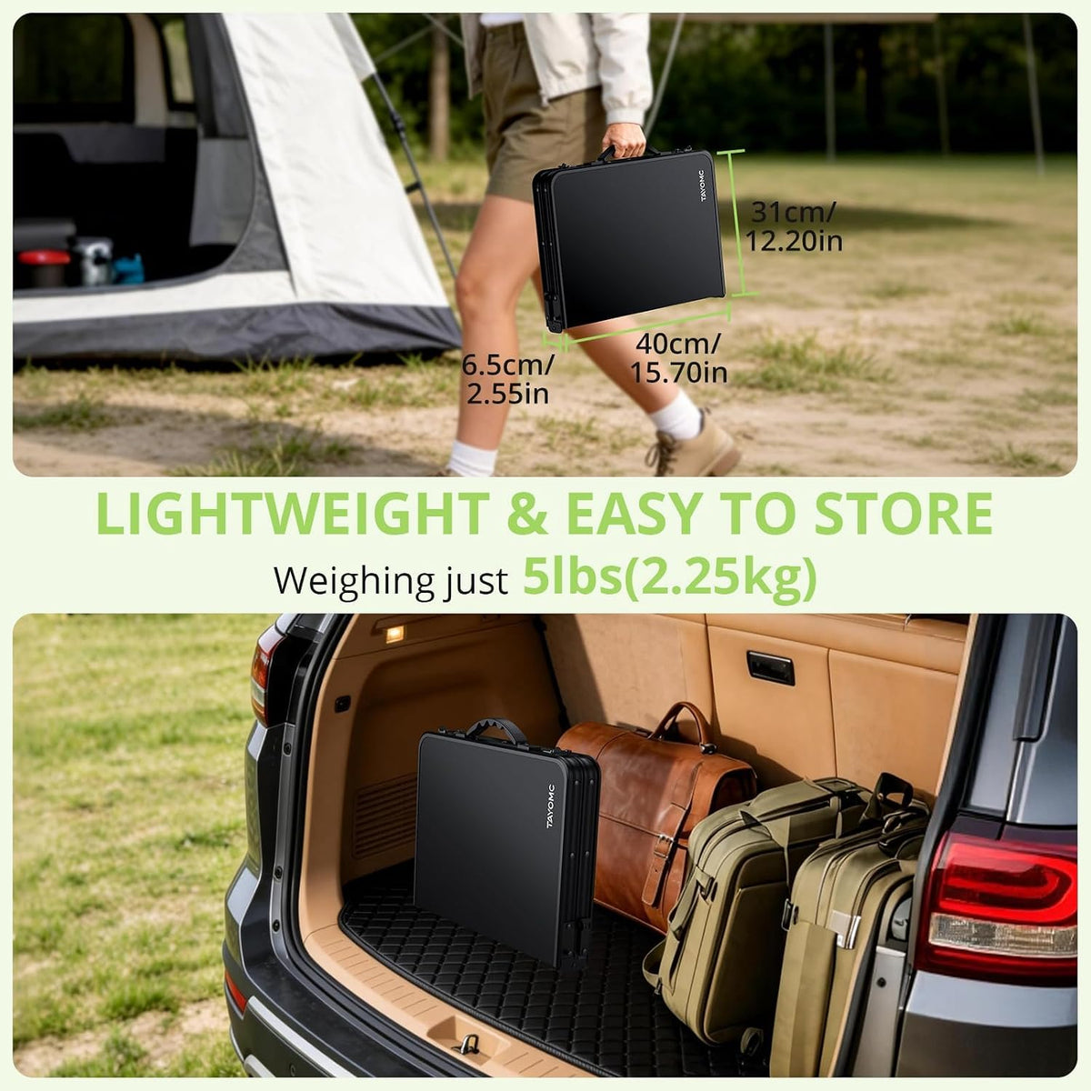 2ft Plastic Folding Camping Table, 3 Adjustable Height Waterproof Small Folding Table with Portable Carry Handle for Outdoor Indoor RV Travel Picnic Beach Patio, 22.8" X 15.7", Pure Black