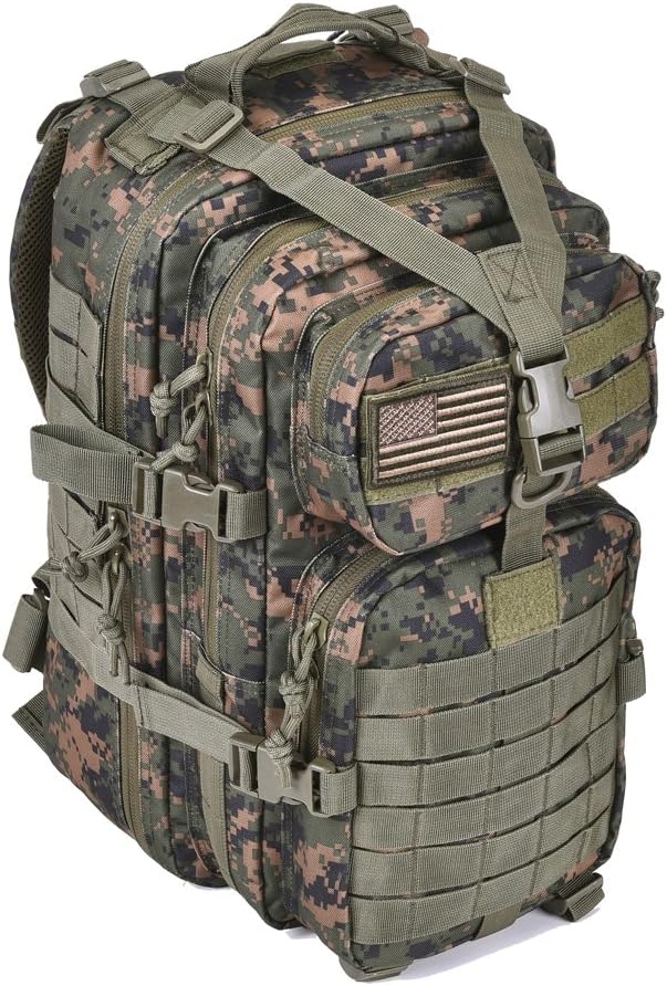 REEBOW GEAR 38L Tactical Backpack for Men 3 Day Military Bug Out Bag | Green Camouflage, Large Heavy Duty Backpacks, MOLLE Straps, Survival Sports Rucksack, for Sports Outdoor Trekking Hiking