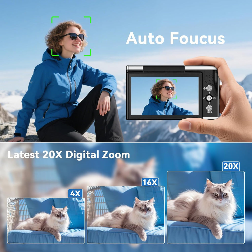 8K Digital Camera for Photography with WiFi 96MP Autofocus Vlogging Camera for YouTube Video 3.5'' 180°Flip Screen 20X Zoom Anti-Shake Compact Point and Shoot Cameras for Beginner Creator with SD Card