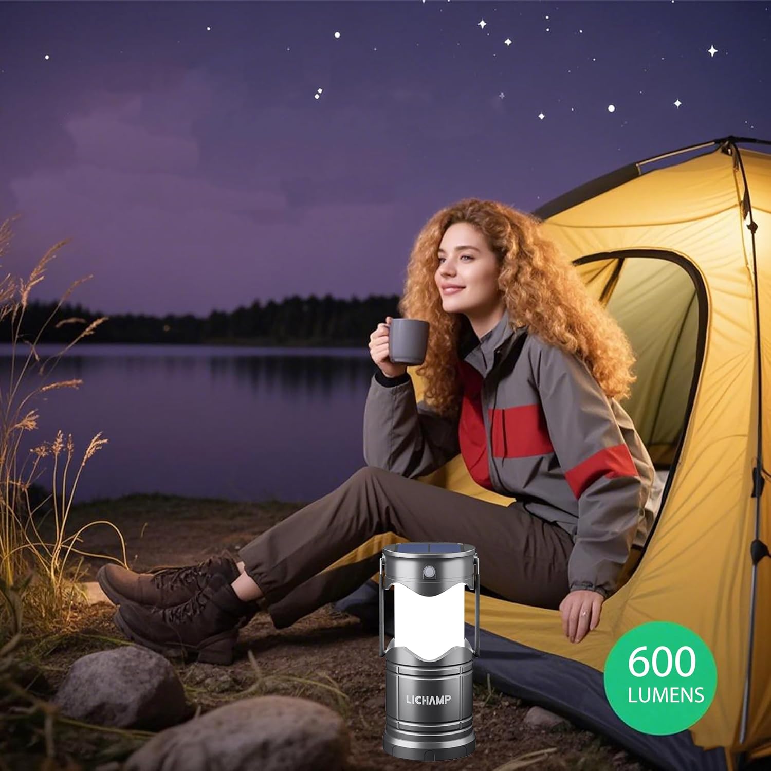 Lichamp 1-Pack Solar Camping Lantern, USB Rechargeable LED Lanterns
