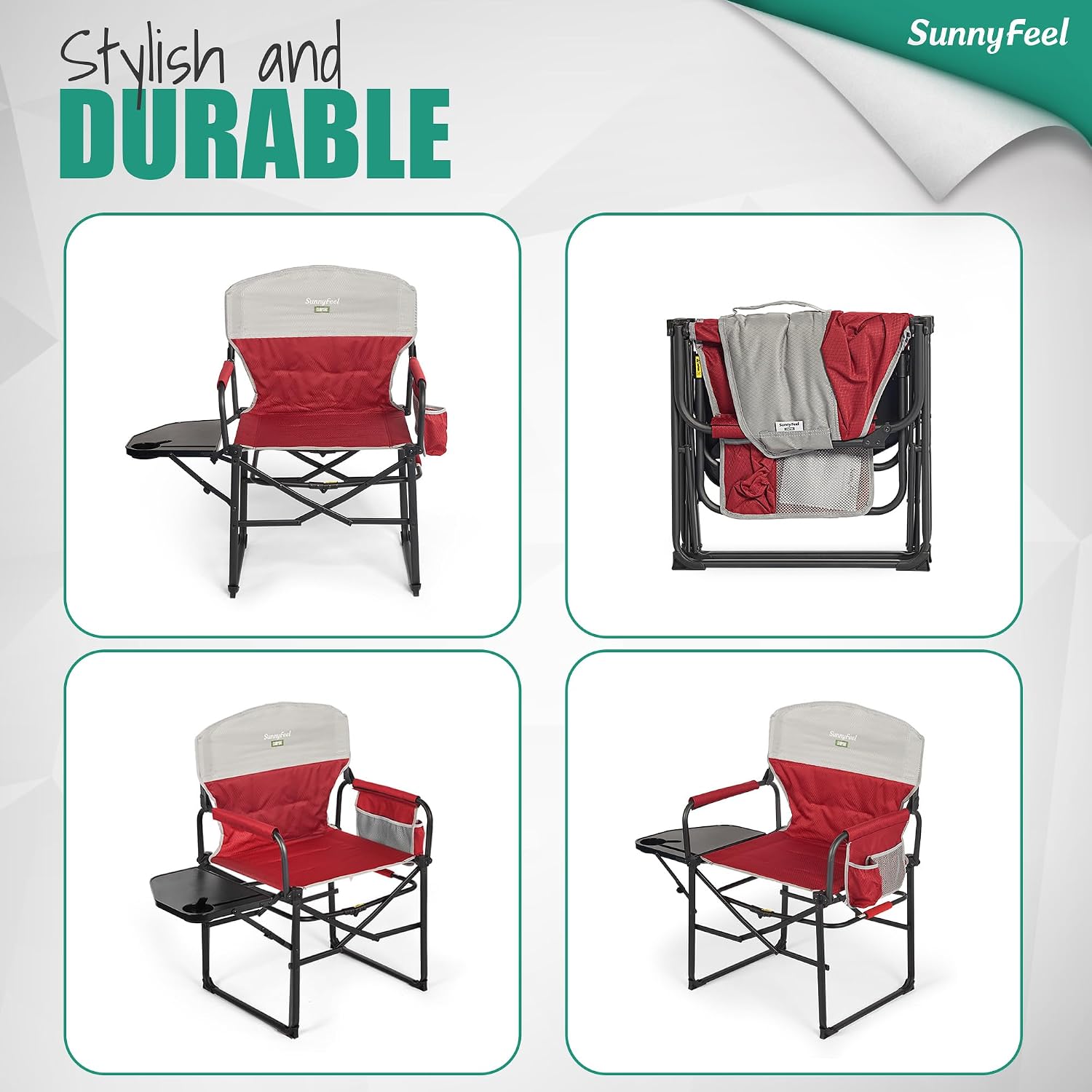 SUNNYFEEL Oversized Directors Camping Chair for Adults with Side Table
