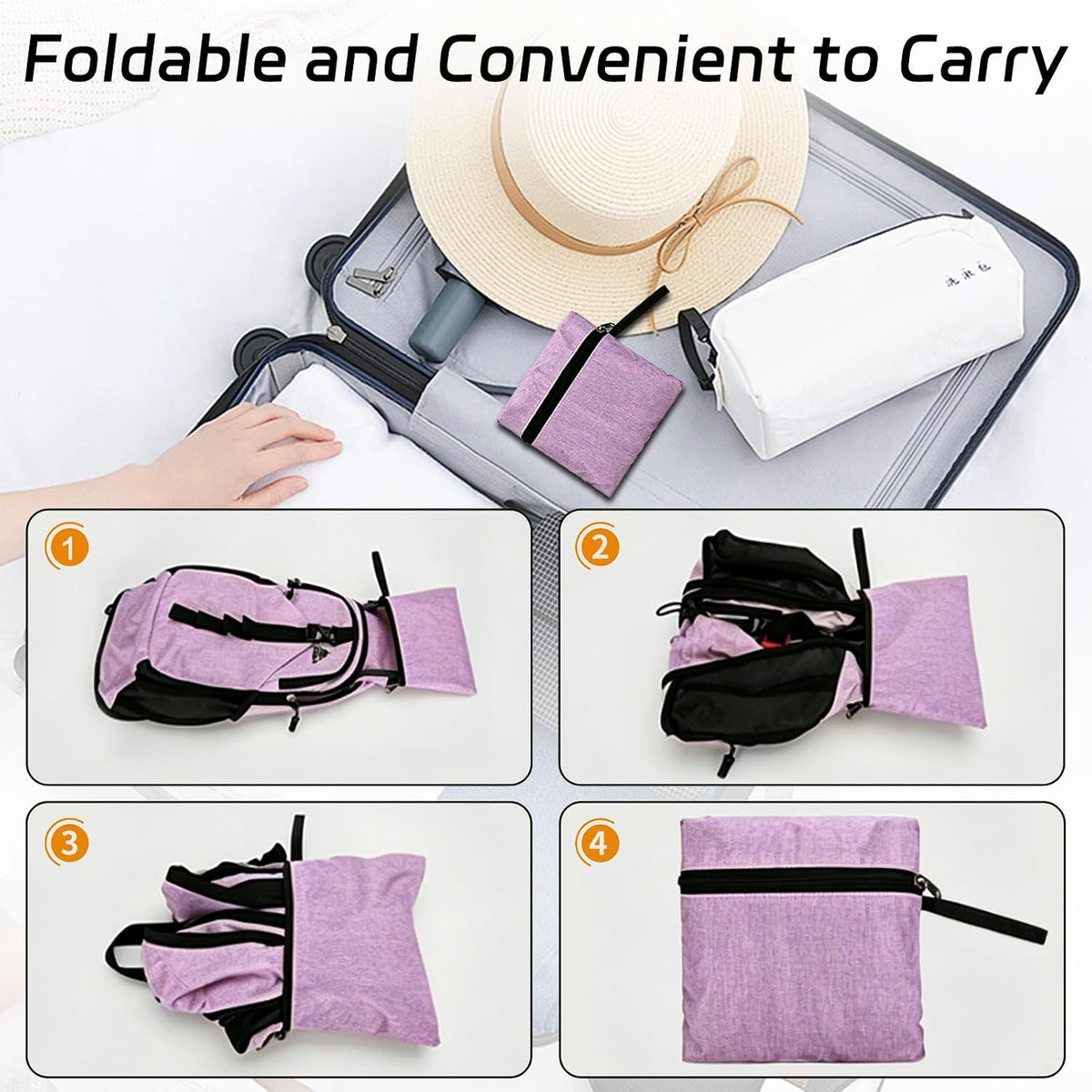 15L Small Hiking Backpack Foldable Ultralight Trekking Camping Outdoors Backpack for Women Men (Purple)