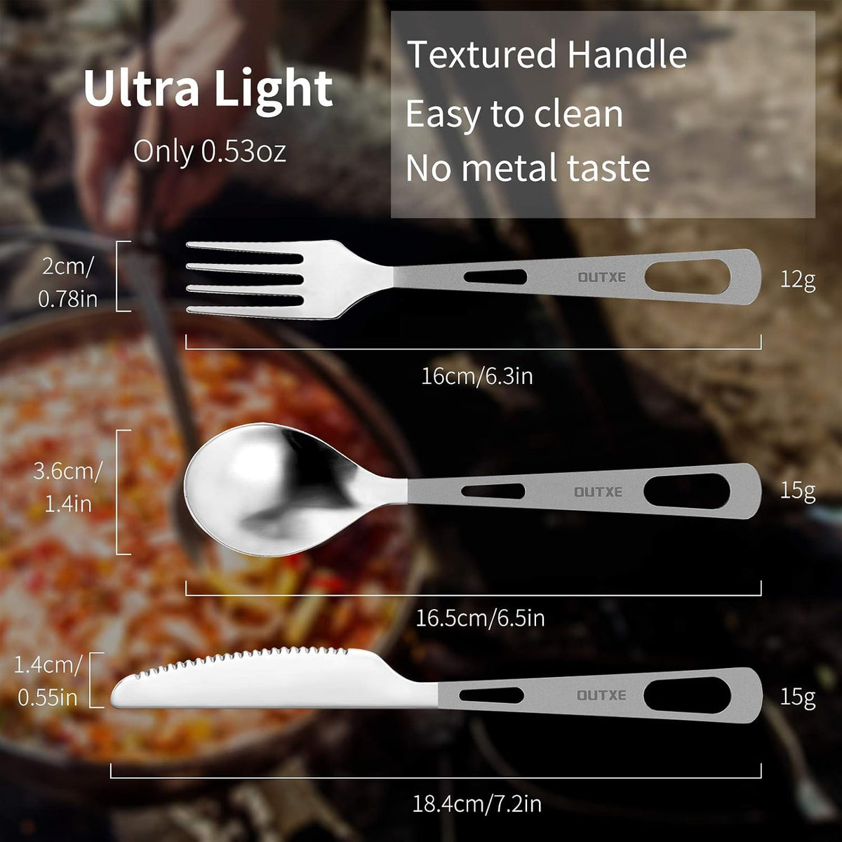 OUTXE Titanium Flatware Polished Knife Fork Spoon Set Lightweight Ti Camping Utility Cutlery Set with Carrying Bag for Traveling Picnic Hiking