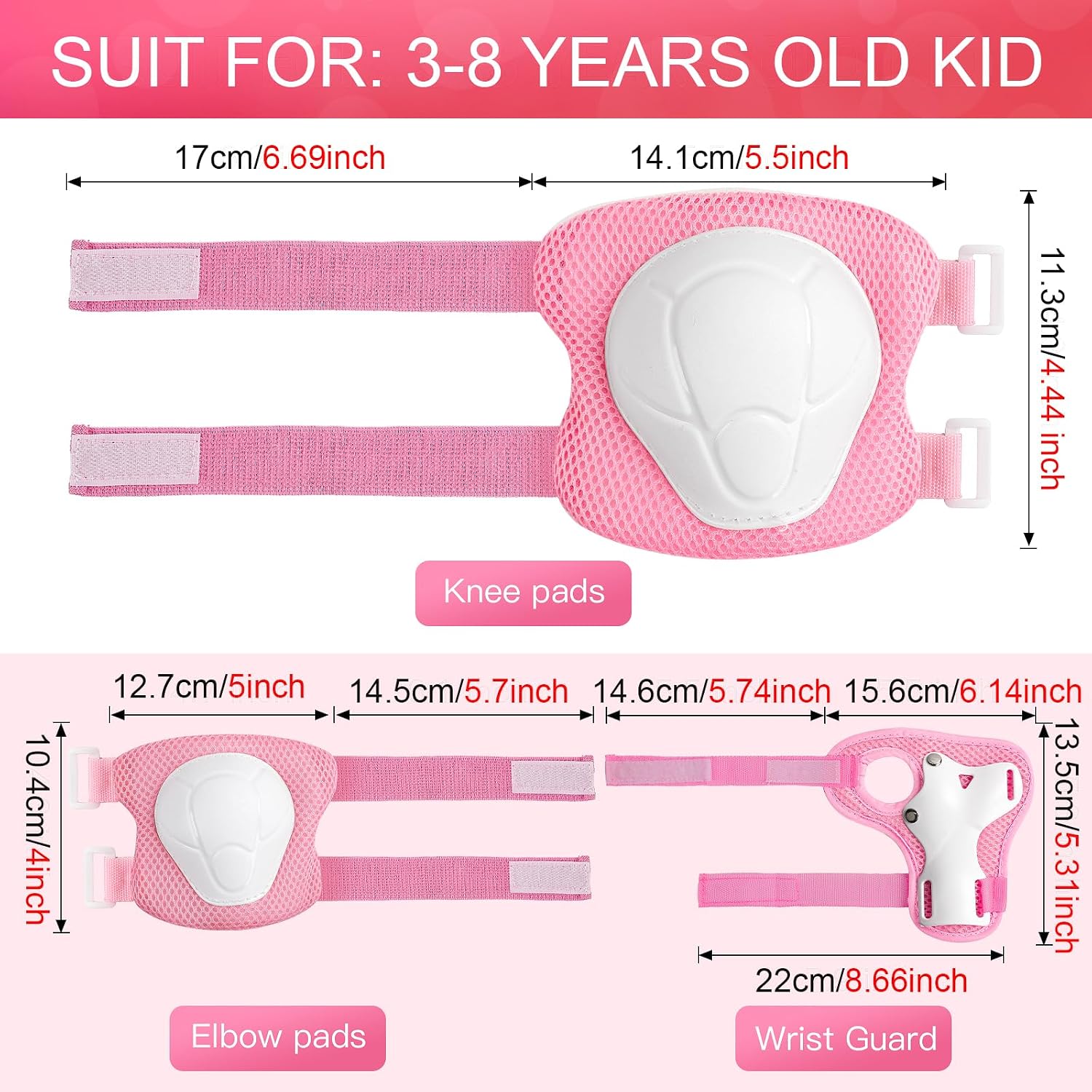 Wemfg Kids Protective Gear Set Knee Pads for Kids 3-14 Years Toddler Knee and Elbow Pads with Wrist Guards 3 in 1 for Skating Cycling Bike Rollerblading Scooter
