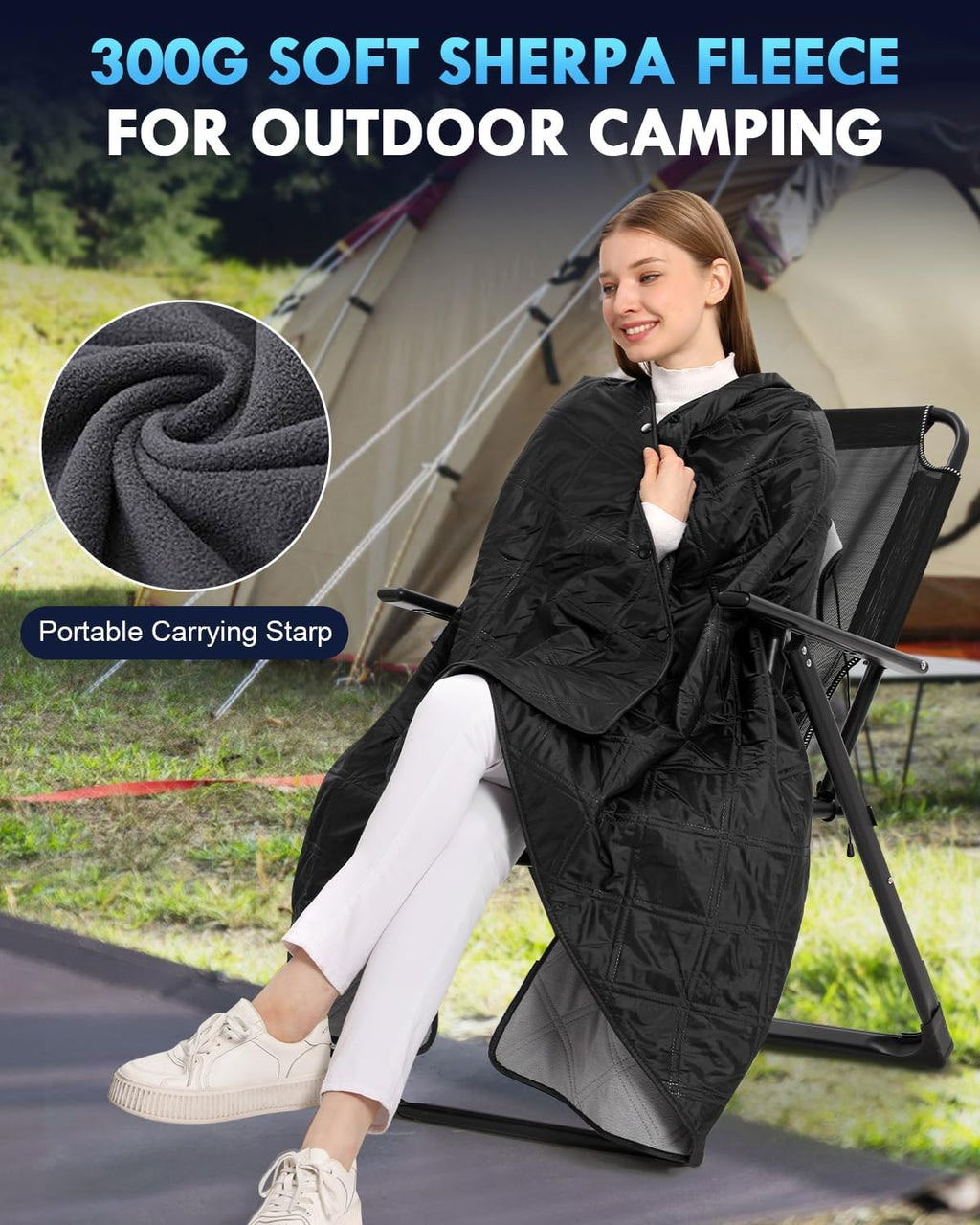 Outdoor Camping Blanket, Fleece Waterproof Stadium Blanket with Portable Bag, Lightweight for Cold Weather, Sports, Pet, Beach, Picnic, Stadium, Travel, Car, 79 * 54inch
